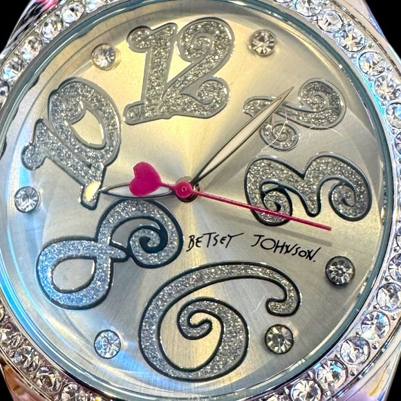 Betsey Johnson Silvertone Ladies Rhinestone / Crystal Encrusted Watch - Picture 6 of 8